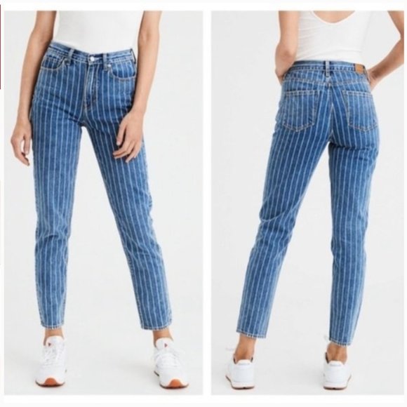 American Eagle Outfitters Denim - American Eagle Mom Jeans High Rise Pinstriped Sz 4